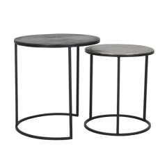 SIDE TABLE LATCA RAW DARK LEAD ANTIQUE SET OF 2     - CAFE, SIDE TABLES
